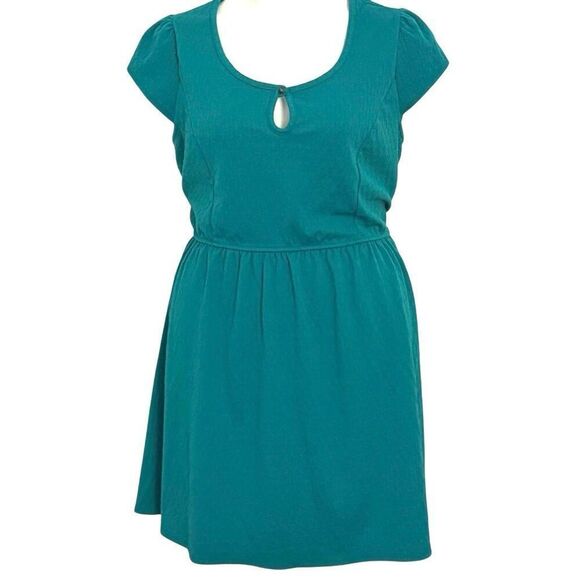 Short Sleeve Midi Dress Delirious Los Angeles Turquoise Teal Textured Key Hole c - Picture 2 of 6